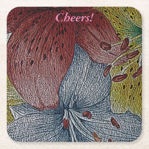 Porta-copo De Papel Quadrado padrão floral de contemporâneo amarelo vermelho az