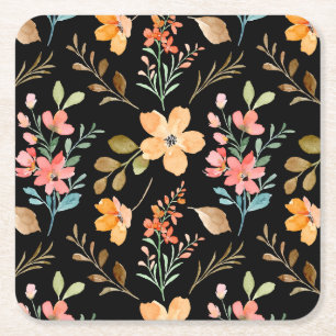 Porta-copo De Papel Quadrado Padrão Floral de Superfície - Primavera de Aquarel