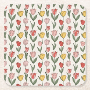 Porta-copo De Papel Quadrado Padrão Floral de Tulipa Moderna Botânica Suave Pri