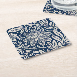 Porta-copo De Papel Quadrado Padrão Floral de Vintagem Azul e Branco