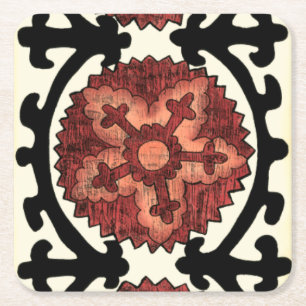 Porta-copo De Papel Quadrado Padrão Floral Decorativo do Estilo Suzani