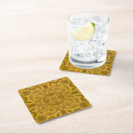 Porta-copo De Papel Quadrado Padrão floral dourado ornamentado com simétrico