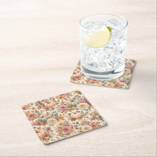 Porta-copo De Papel Quadrado Padrão Floral e de Abóbora da Colheita Suave