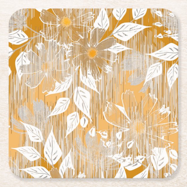 Porta-copo De Papel Quadrado Padrão floral elegante. (Frente)