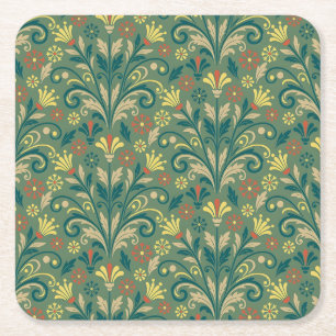 Porta-copo De Papel Quadrado Padrão Floral Elegante em Amarelo e Vermelho sobre