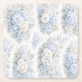Porta-copo De Papel Quadrado Padrão Floral Elegante em Aquarela Azul Suave Bran