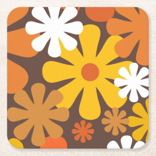 Porta-copo De Papel Quadrado Padrão Floral Estético Retro Anos 60 e 70