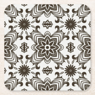 Porta-copo De Papel Quadrado Padrão Floral Geométrico Preto e Branco