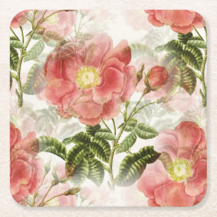 Porta-copo De Papel Quadrado Padrão Floral Rosa Camellia