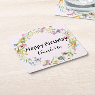 Porta-copo De Papel Quadrado Padrão floral Russo de Borboleta de Ladybug