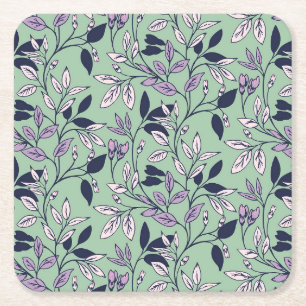Porta-copo De Papel Quadrado Padrão Floral Simples com Fundo Verde Gentil
