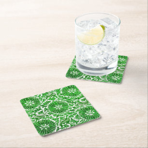 Porta-copo De Papel Quadrado Padrão Floral Verde e Branco