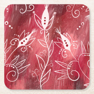 Porta-copo De Papel Quadrado Padrão Floral Vermelho E Branco