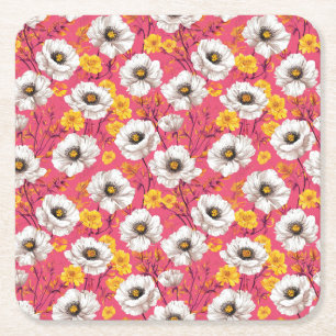 Porta-copo De Papel Quadrado Padrão floral vibrante