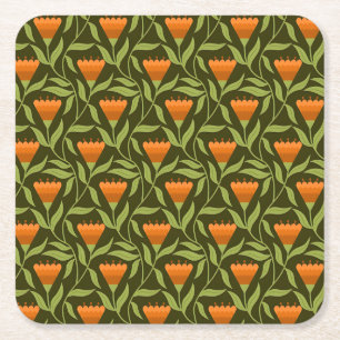 Porta-copo De Papel Quadrado Padrão Floral Vintage com Tulipas Laranjas
