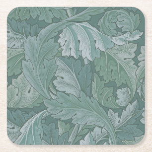 Porta-copo De Papel Quadrado Padrão Folha de Acanto Azul Teal de William Morris