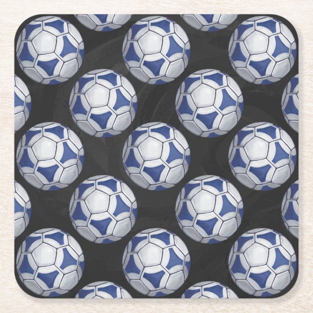 Porta-copo De Papel Quadrado Padrão Futbal Azul e Branco (Frente)