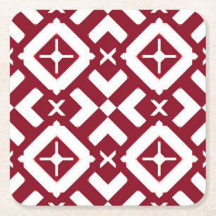 Porta-copo De Papel Quadrado Padrão Geométrico Abstrato Vermelho e Branco