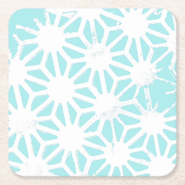 Porta-copo De Papel Quadrado Padrão geométrico de turquesa (Frente)