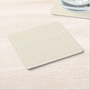 Porta-copo De Papel Quadrado Padrão geométrico triangular branco dourado elegan