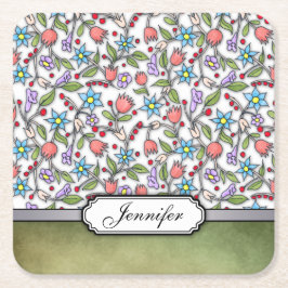 Porta-copo De Papel Quadrado Padrão Girly Floral: Personalizável