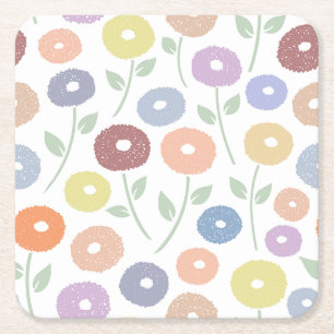 Porta-copo De Papel Quadrado Padrão Grande Flor Fuzzy Pastéis em Branco