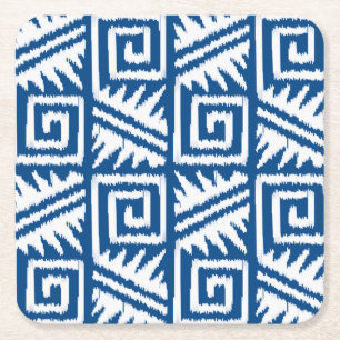Porta-copo De Papel Quadrado Padrão Ikat Aztec - Azul Cobalto e Branco