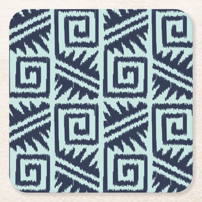 Porta-copo De Papel Quadrado Padrão Ikat Aztec - Indigo e Azul Claro (Frente)