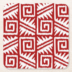 Porta-copo De Papel Quadrado Padrão Ikat Aztec - Vermelho Escuro e Branco