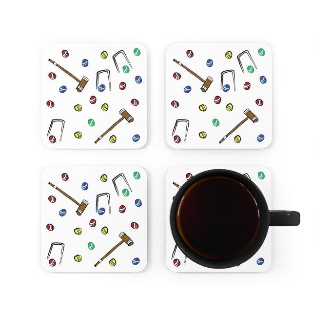 Porta-copo De Papel Quadrado Padrão Indicado Mão-de-Mão Whimsical (Our hand-illustrated croquet coasters add fun to any croquet party, picnic, or tournament!)