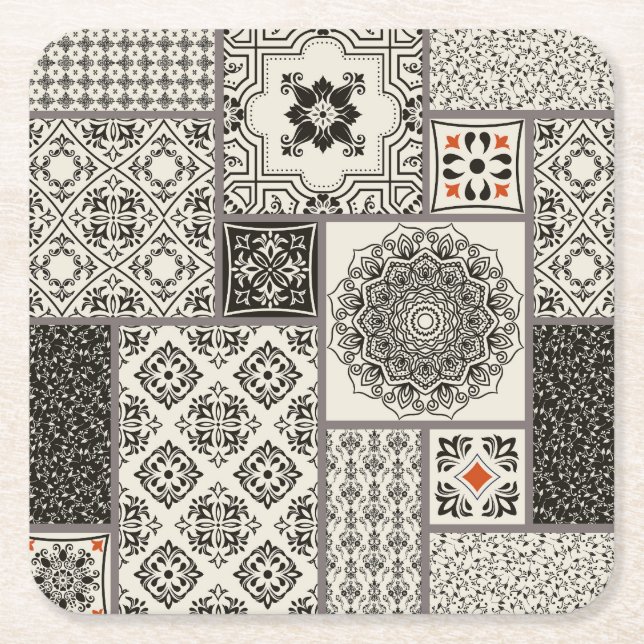 Porta-copo De Papel Quadrado Padrão Islâmico do Azulejo da Potéria Majolica (Frente)