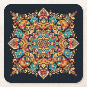Porta-copo De Papel Quadrado Padrão legal e colorido de Mandala