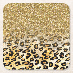Porta-copo De Papel Quadrado Padrão Leopardo Moderno Dourado Ombre Glitter