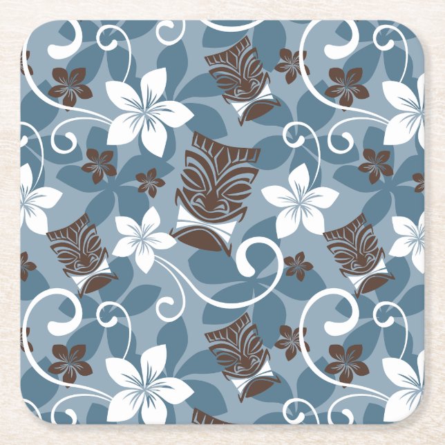 PORTA-COPO DE PAPEL QUADRADO PADRÃO LUAU TIKI (AZUL) (Frente)