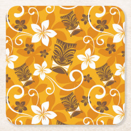 PORTA-COPO DE PAPEL QUADRADO PADRÃO LUAU TIKI (LARANJA)