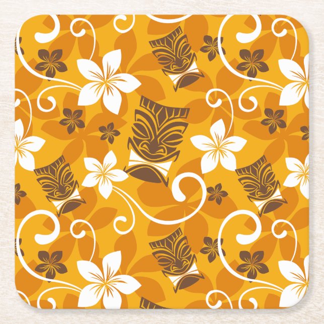 PORTA-COPO DE PAPEL QUADRADO PADRÃO LUAU TIKI (LARANJA) (Frente)