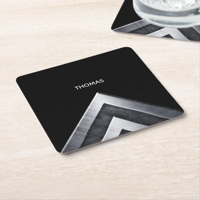 Porta-copo De Papel Quadrado Padrão metálico Elegante monograma (Inclinado)