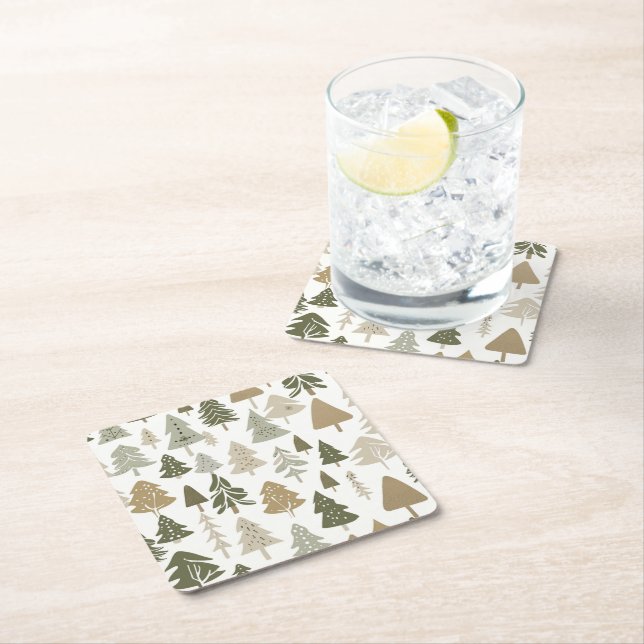 Porta-copo De Papel Quadrado Padrão moderno da árvore de Natal (Insitu)