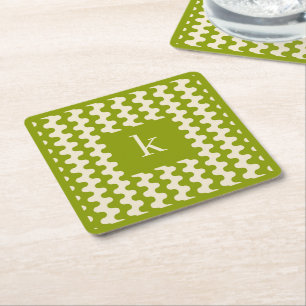 Porta-copo De Papel Quadrado Padrão Ondulado Verde Lima Matcha Monograma