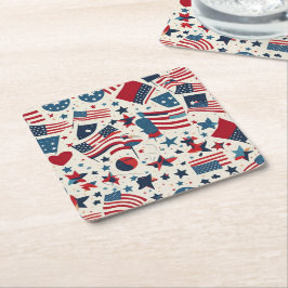 Porta-copo De Papel Quadrado Padrão patriótico dos EUA em branco