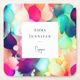 Porta-copo De Papel Quadrado Padrão pintado cor-de-rosa com Abstrato brilhante 