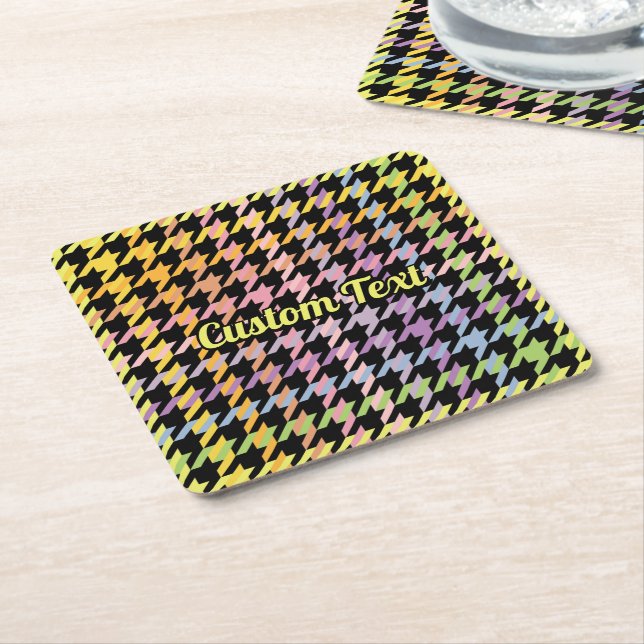 Porta-copo De Papel Quadrado Padrão Rainbow Houndstooth (Inclinado)