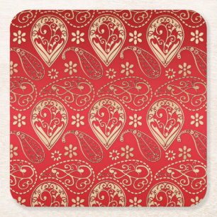Porta-copo De Papel Quadrado Padrão Red Dourado Paisley Bandana