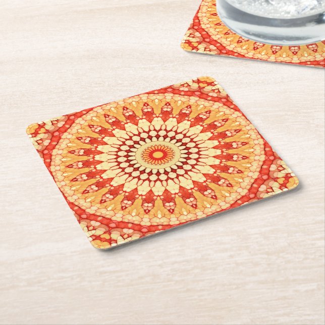 Porta-copo De Papel Quadrado Padrão Red Yellow Orange Summer Mandala (Inclinado)