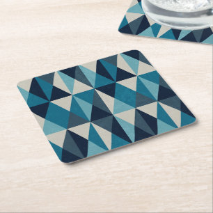 Porta-copo De Papel Quadrado Padrão Rhombic Geométrico Preto Branco Azul