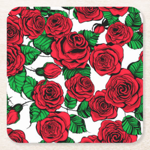 Porta-copo De Papel Quadrado padrão Rosa vermelha