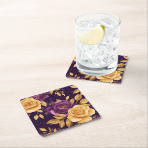 Porta-copo De Papel Quadrado padrão sem costura com flores roxas