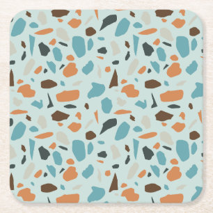 Porta-copo De Papel Quadrado Padrão Terrazzo Azul