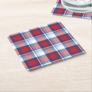 Porta-copo De Papel Quadrado Padrão Tradicional de Tartan Azul Branco Vermelho 
