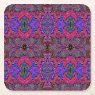 Porta-copo De Papel Quadrado Padrão Trippy Azul Ondulado e Vermelho Arco-íris